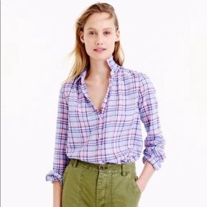 Jcrew Gathered Popover Shirt in Lilac Plaid